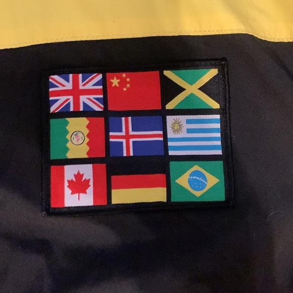 forever 21 mens medium coat jacket black puffer ski flags hooded Logo Full Zip S - Picture 11 of 12